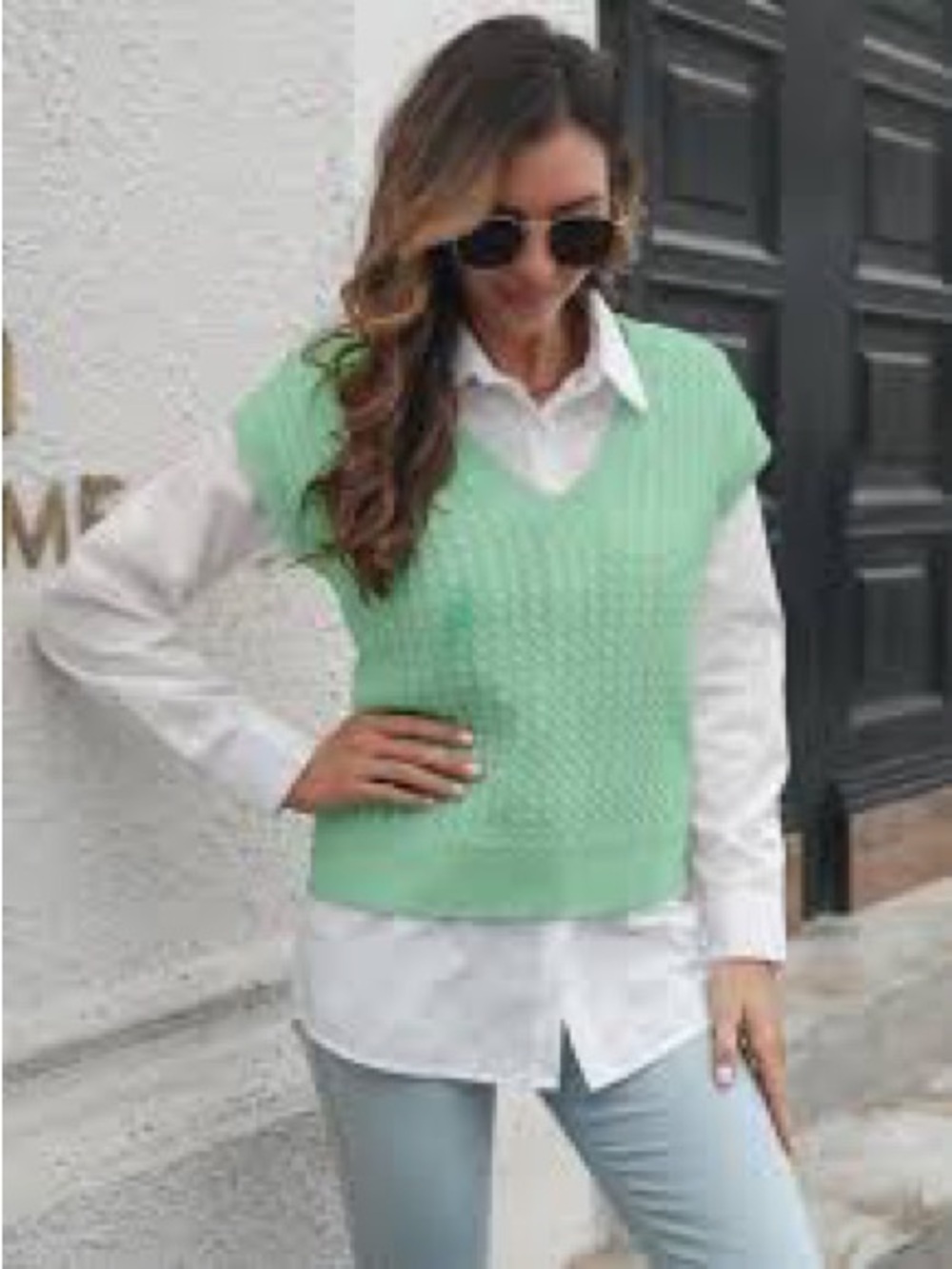 Roolee Mint V-Neck Knit Sweater Vest